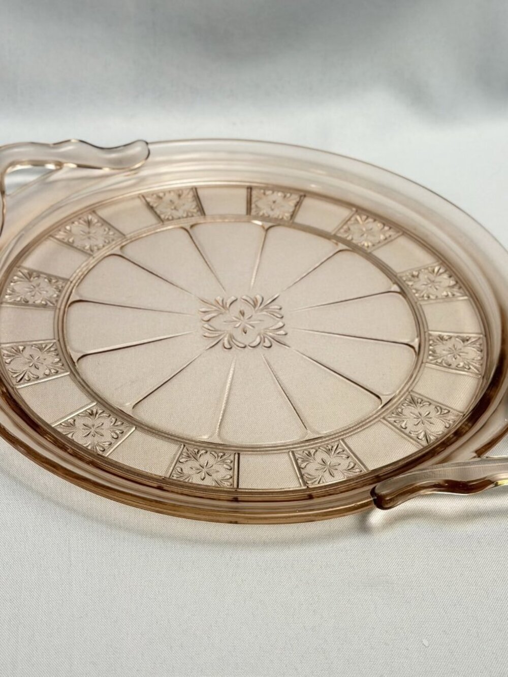 Jeanette Doric & Pansy Handled Serving Tray 1937-1938 Pink Depression Glass 12”